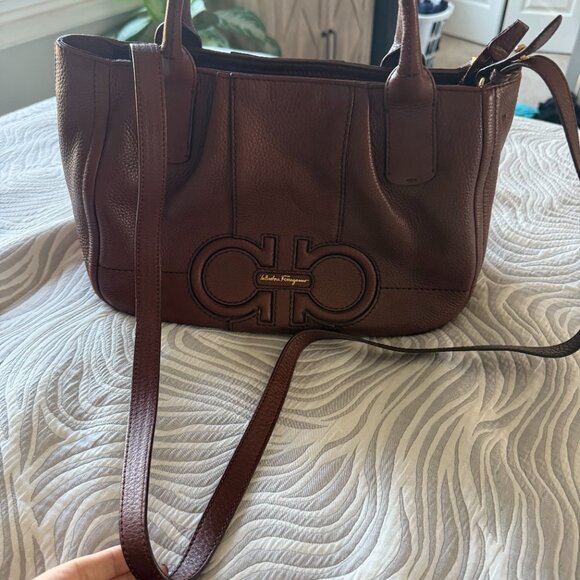 Salvatore Ferragamo IZZIE Gancini Embossed Tote Bag in Brown - Picture 8 of 10